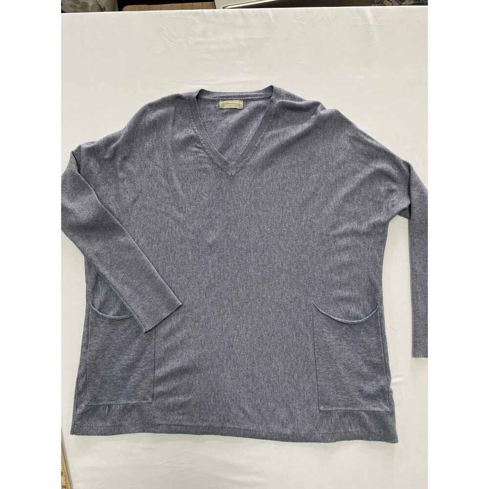 Altar’d State Blue V-Neck Oversized Sweater Pocket Tunic S/M Soft Knit Pullover